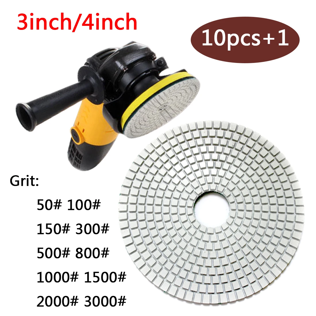 3"/4" Wet Diamond Grinding Disc Polishing Pad wih 1pcs M10 Holder for
