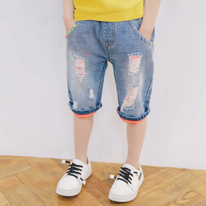 

Summer Kids Pants Boys Knee Length Capris for Boys Jeans Baby Toddler Clothes Girl Pants Kids Jeans Denim Pants for Boys 5-14Y