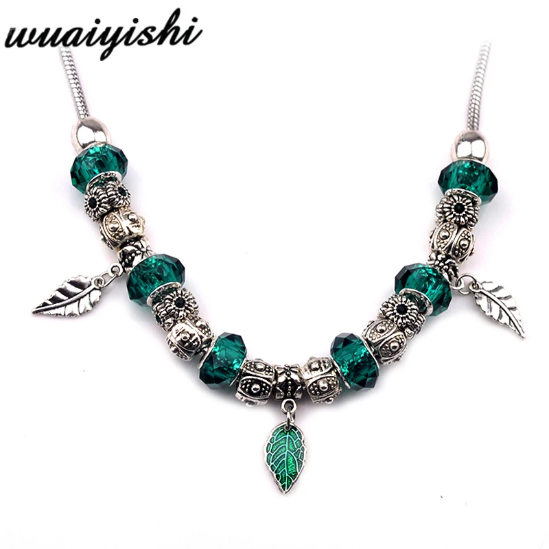 

The latest gift simple necklace female new pendant fashion silver green leaves necklace ladies gift charm retro hot beaded 2019