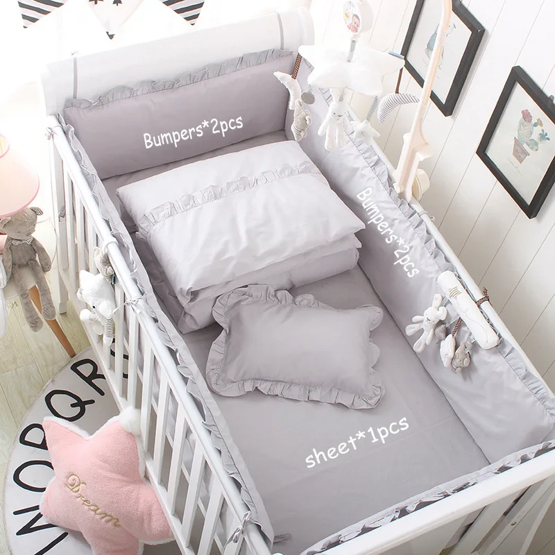 5pcs Cotton Grey Baby Bed Bumper Cot Anti-bump Newborn Crib Liner Sets Safe Pad Babies Crib Bumpers Bed Cover Boy Girl Unisex 5pcs Cotton Grey Baby Bed Bumper Cot Anti-bump Newborn Crib Liner Sets Safe Pad Babies Crib Bumpers Bed Cover Boy Girl Unisex