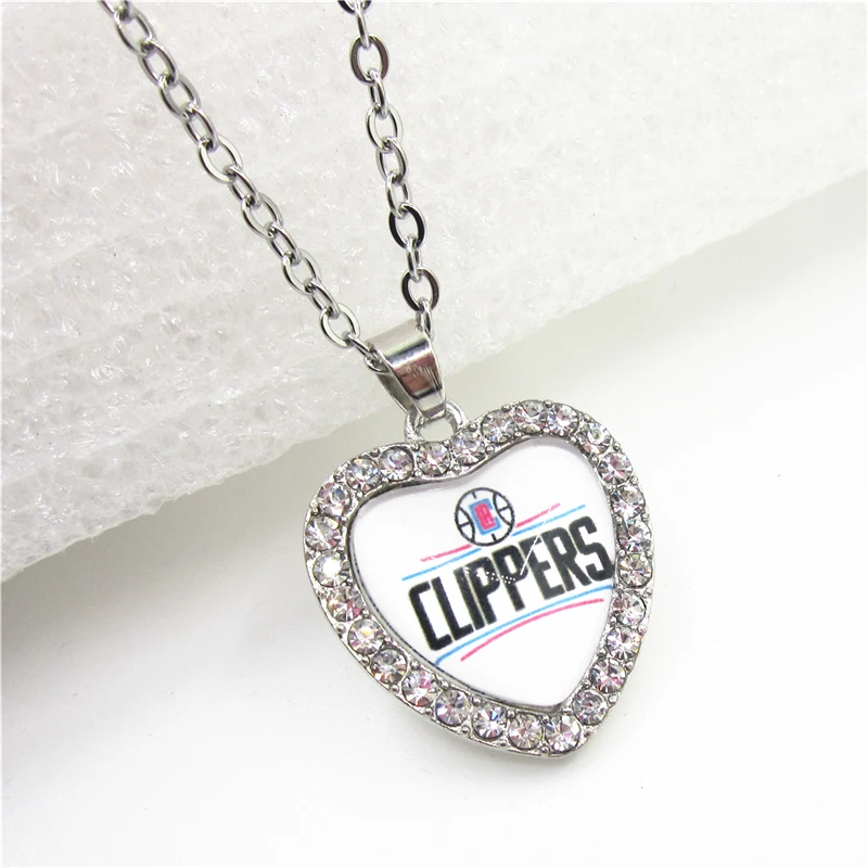 6pcs Crystal Heart Basketball Sports Clippers Team Necklace with 50cm