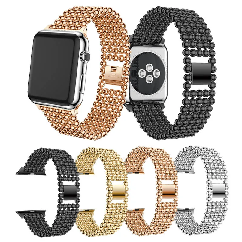 Ремешок для часов Apple Watch 42 мм 38 мм ремешок золото новые роскошные бусы из нержавеющей стали для Iwatch 1 2 3 серии ремешок стальной браслет ремень