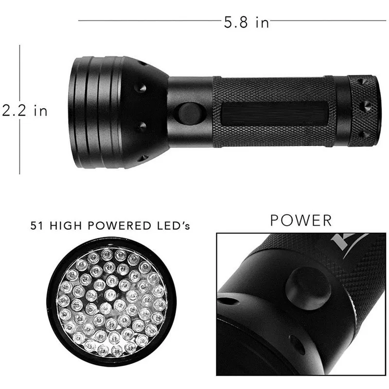 Yunmai 395-400NM ультрафиолетового флэш светильник УФ фонарик светильник Ультрафиолетовый 8 Вт 51 светодиодный вспышка светильник фонарь лампа светильник AA Батарея приведенный в действие B31