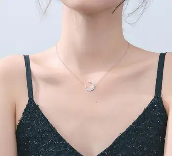 

new Authentic 100%REAL. 925 Sterling Silver fINE Jewelry White zirconia aaa+ Crescent Moon pendant Necklace GTLx1760