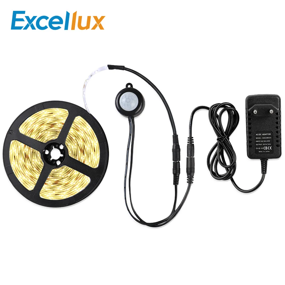 

Excellux DC12V LED Strip Motion Sensor Light Auto ON/OFF Flexible LED Tape 1M 2M 3M 4M 5M SMD2835 Bed light With Power Supply