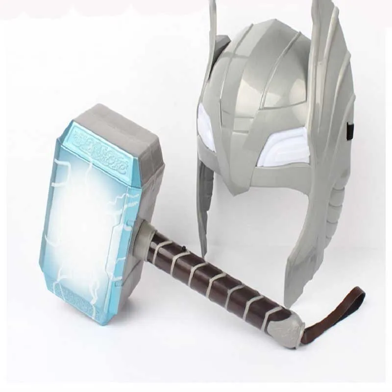 Avengers Alliance Thor Luminou Helmet and Hammer Action Figure Toy Children Cosplay Thor Helmet and Hammer Toys Birthday Gift