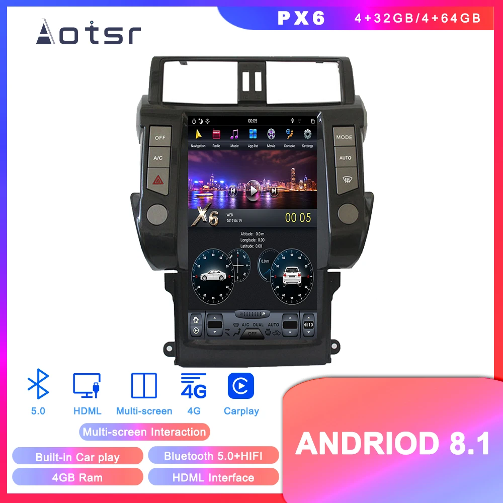 Tesla стиль Android 8 1 gps-навигация dvd-плеер для TOYOTA Land Cruiser Prado 150 2014 + Авто Радио стерео