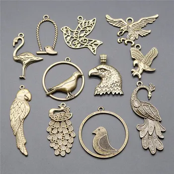 

6pcs Birds Eagle Peacock Flamingo Pendant Charms Jewelry Accessories Antique Bronze Color Charm Jewelry Accessories