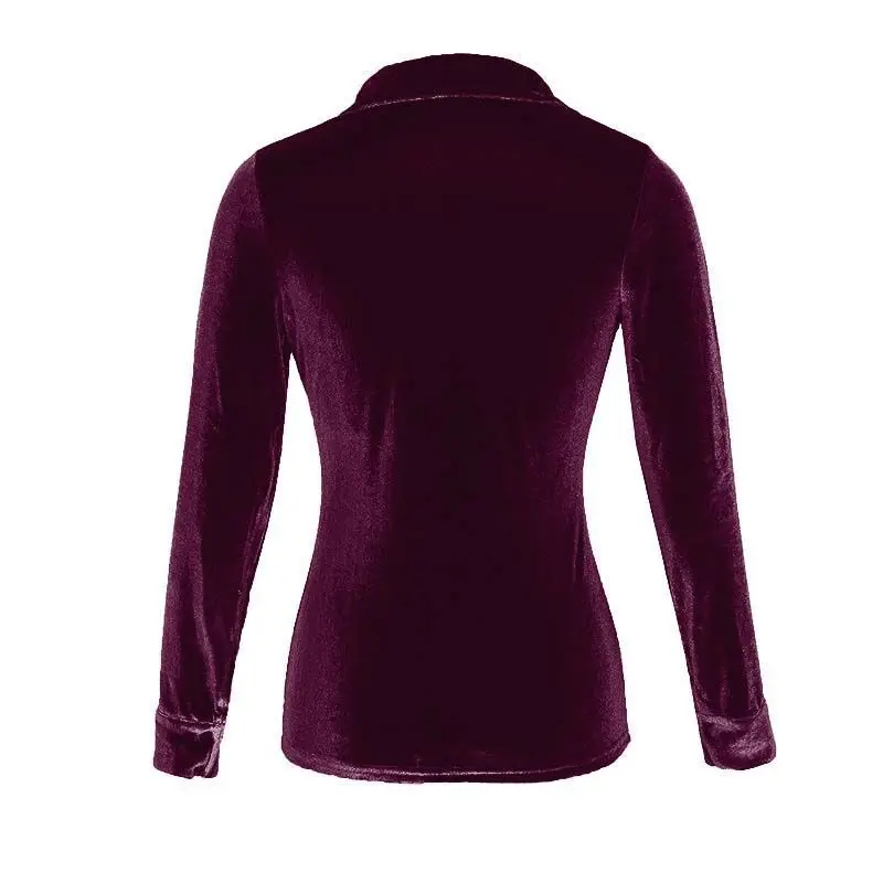 Женская блузка, топы, бархатная женская рубашка с длинными рукавами и отворотом, Осень-зима, новая мода, 6 цветов, 4 размера, бархатная рубашка