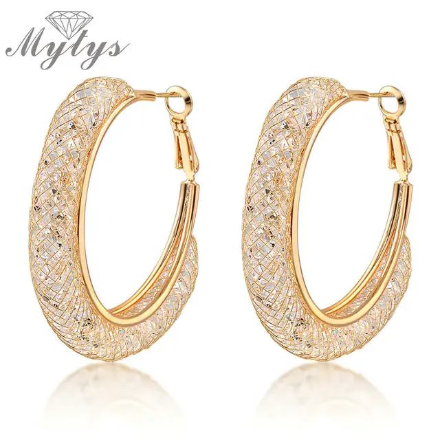 Buy Mytys Big Hoops mesh Gold earrings clear zircon