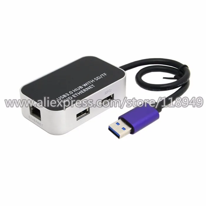 20 штук 5 Гбит/с USB 3.0 USB3.0 двойной 2 порт концентратора с питанием и SD/TF Card Reader & 1000 м Gigabit LAN Ethernet адаптер, бесплатная доставка