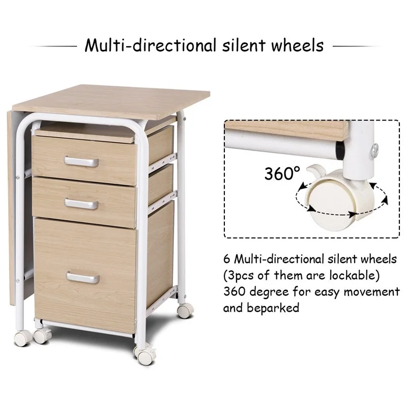 Folding Computer Laptop Desk Wheeled Home Office Furniture Brown