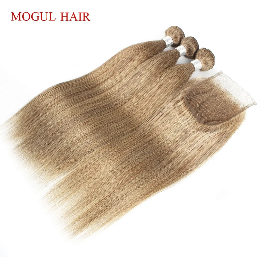 MOGUL HAIR Color 8 Ash Blonde Colored Indian Straight Hair Weave Bundles 2/3 bundles 100% Remy Human Hair Extension