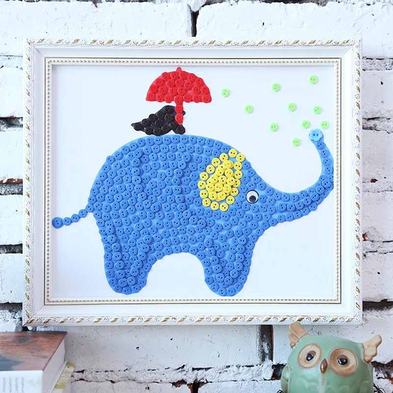 

Children diy elephant handmade material package educational toys buttons elephant stickers kindergarten homework button painting