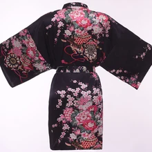 Летний женский халат черного цвета размера плюс, женский сексуальный домашний халат, атласное кимоно, ночная рубашка, свободная одежда для сна, Халат