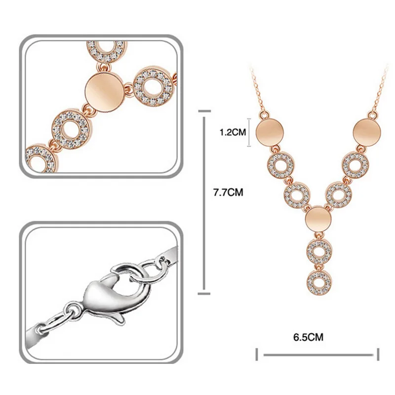 Модные украшения набор Цепочки и ожерелья серьги кольца для Для женщин Мода розовое золото-цвет Кристальные, круглой формы, ювелирное изделие