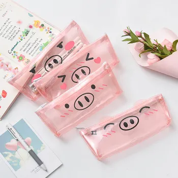 

Transparent Pig Pencil case for girls Cute PVC pencil bag Stationery pen pouch Escolar school office supplies