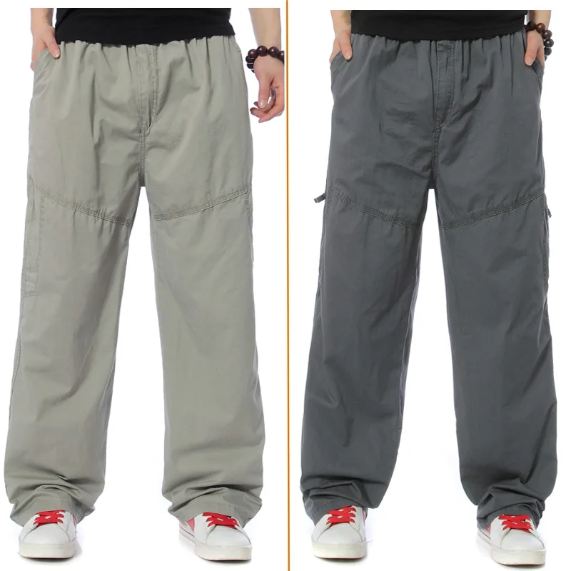 Summer thin fat man pants male trousers 100 cotton loose plus size