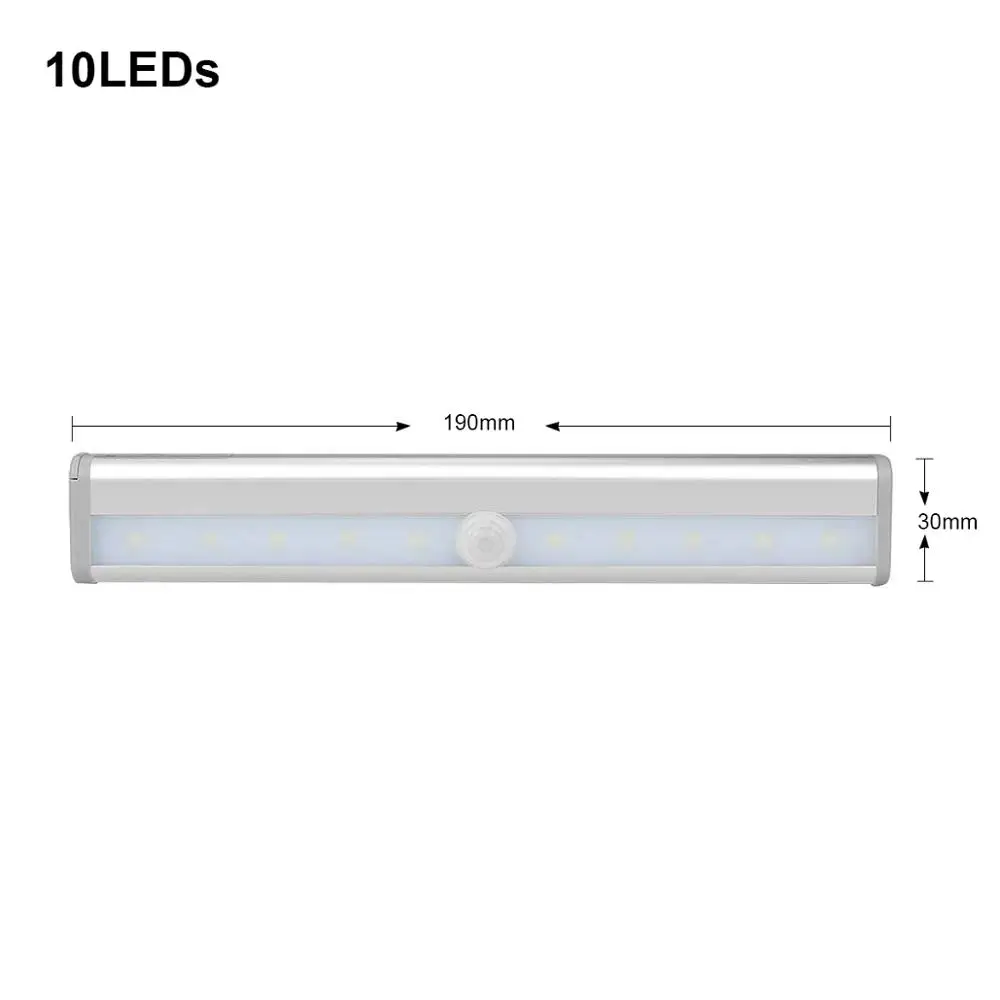 Беспроводной PIR датчик движения светодиодная подсветка под шкаф Автоматическое включение/выключение энергосберегающая Внутренняя/наружная лестничная лестница лампа для шкафа - Цвет: 190mm 10LEDs