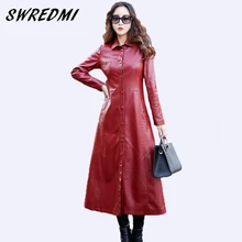 SWREDMI, осенняя и зимняя кожаная куртка, Женское пальто из искусственной кожи, Женская высокая уличная Длинная кожаная одежда размера плюс 5XL, топы