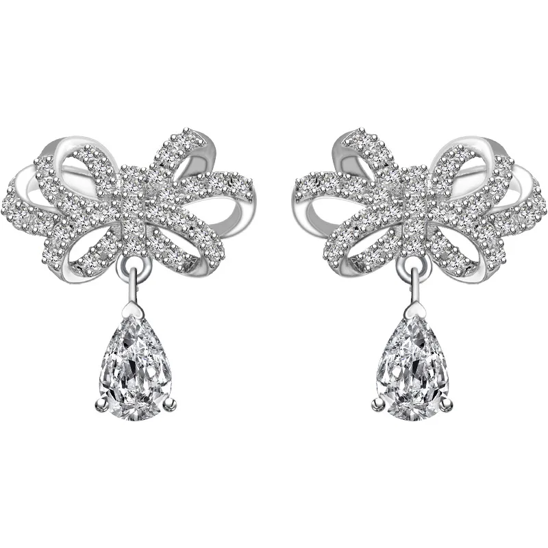

High Quality Crystal from Swarovski Graceful Bow Knot & White Pearl Earrings For Women Luxury Authentic Original Jewelry