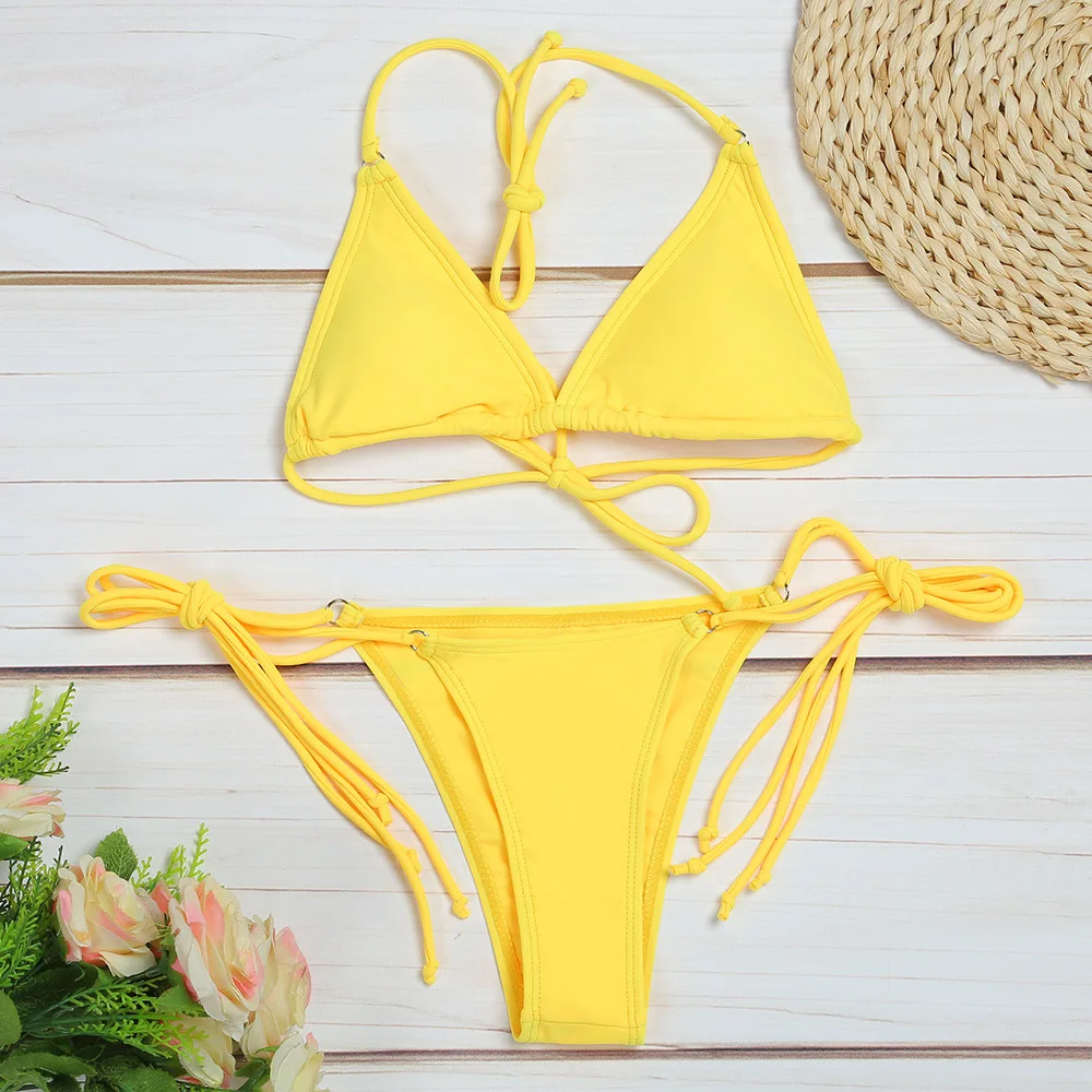 Bikini 2019 Sexy Micro Bikinis Women's Swimsuit Shalter High Neck Lace Up Swimsuit Wire Free Female Beach Wear Bathing Suit1