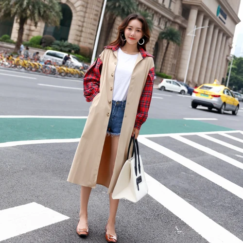 Plaid Taille Manteau Femmes De rouge Plus Long Mince Bleu Coréenne Patchwork Lâche Vintage Tranchée La 2018 Automne Mode tQBsdCrhx
