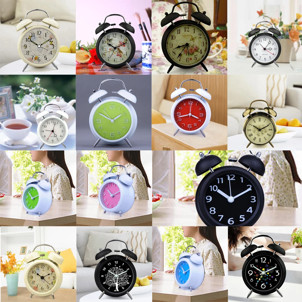 Classic Retro Twin Bell Silent Non-ticking Sweep Quartz Movement Loud Alarm Clock with Night Light for Bedroom Bedside Office