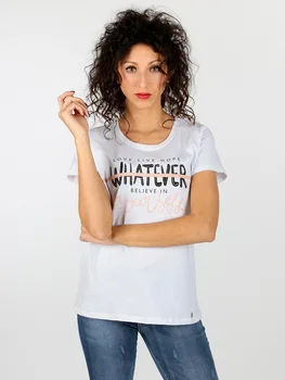 

Neck cotton T-shirt with writings and rhinestone