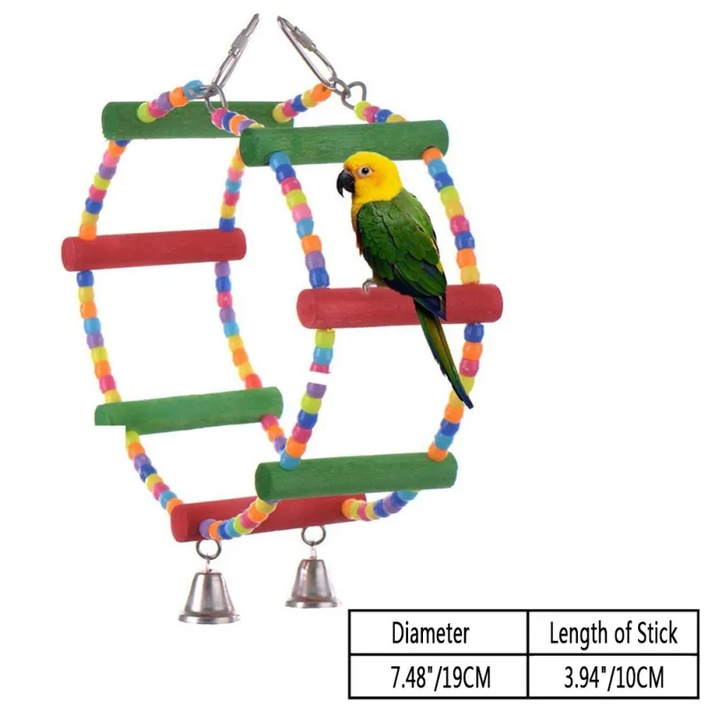 

Bird Toys For Parrots Circular Hanging Swing Sky Wheel Pattern Pet Eco-friendly Playing Standing Accessory With Bells Chew Toys