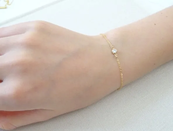 Thin solid gold bangle bracelets for women diamond flower