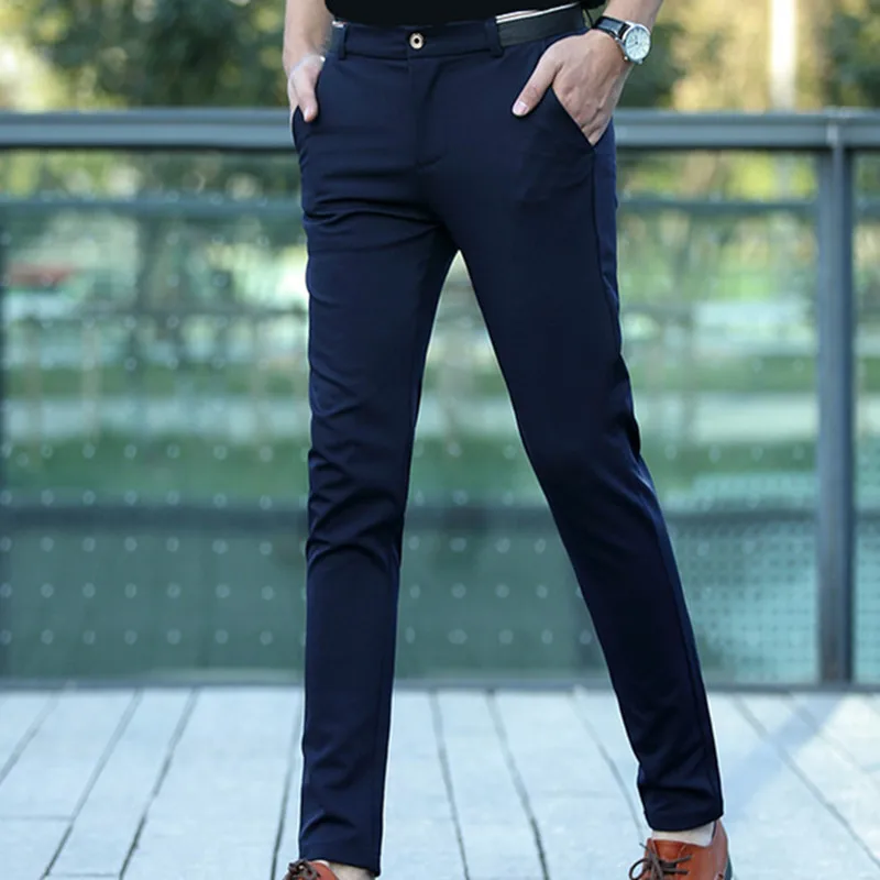 2019 модные мужские брюки Slim Fit деловые повседневные мужские брюки размер 28-38 маленькие стрейч брюки мужские