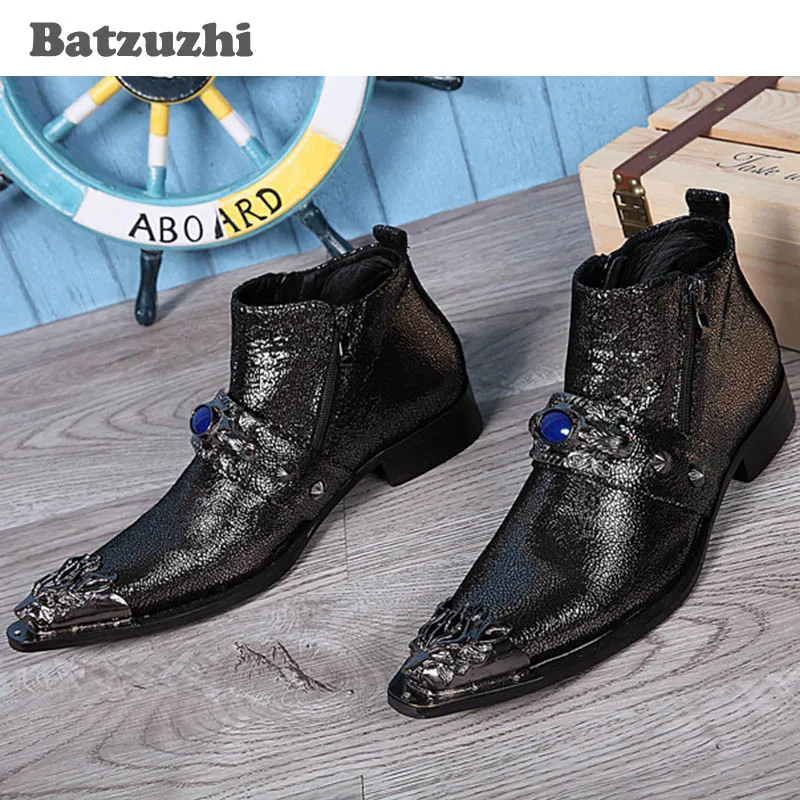 Batzuzhi/роскошные мужские ботинки черные кожаные Модельные ботильоны с