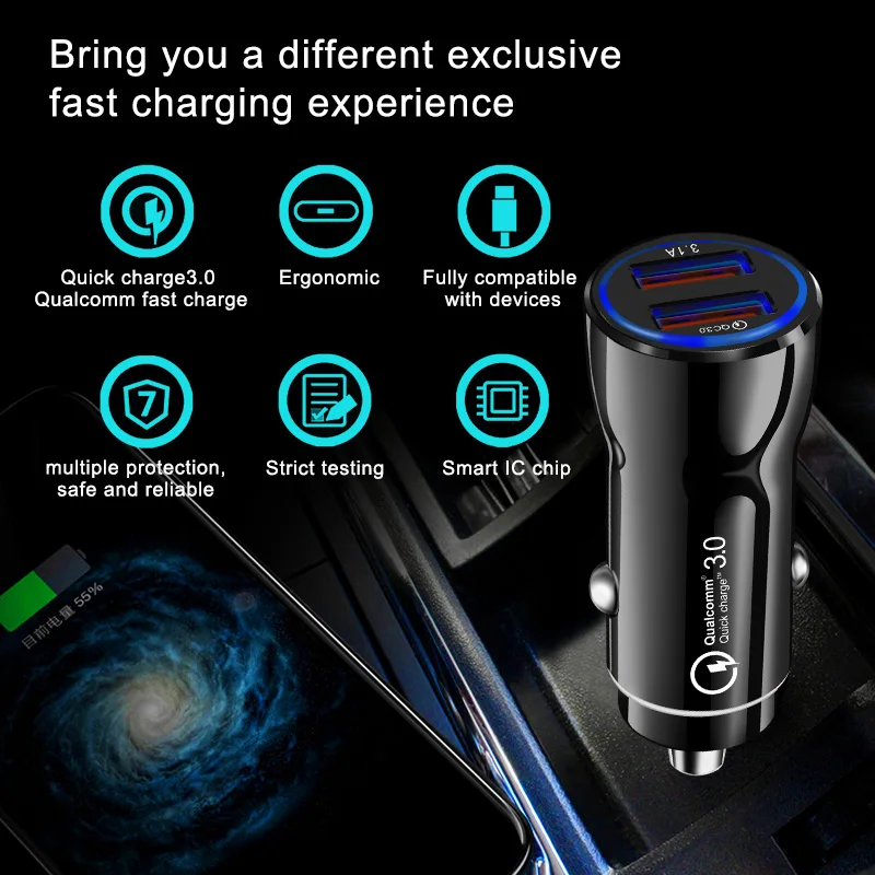 أولاف المزدوج USB شاحن سيارة 3.1A سريعة تهمة 3.0 الهاتف المحمول سيارة-شاحن آيفون سامسونج Xiaomi هواوي سوني شاحن سيارة