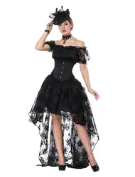Ретро-корсет, костюм для Хэллоуина, женский черный топ с коротким рукавом с талией, корсет и высокая низкая юбка