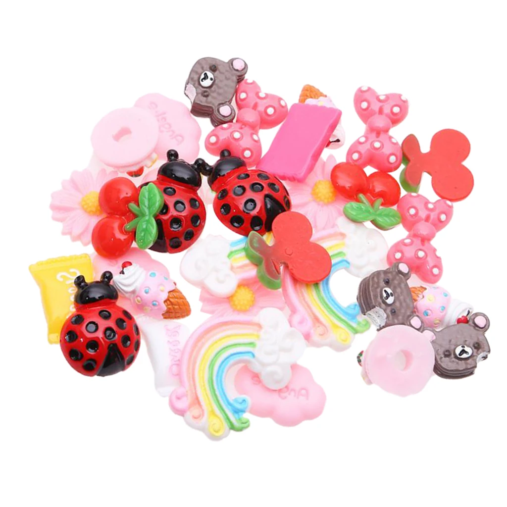 30pcs Kawaii Resin Flatback Cabochons Decoden Charms DIY Scrapbooking Phone Decor Embellishments