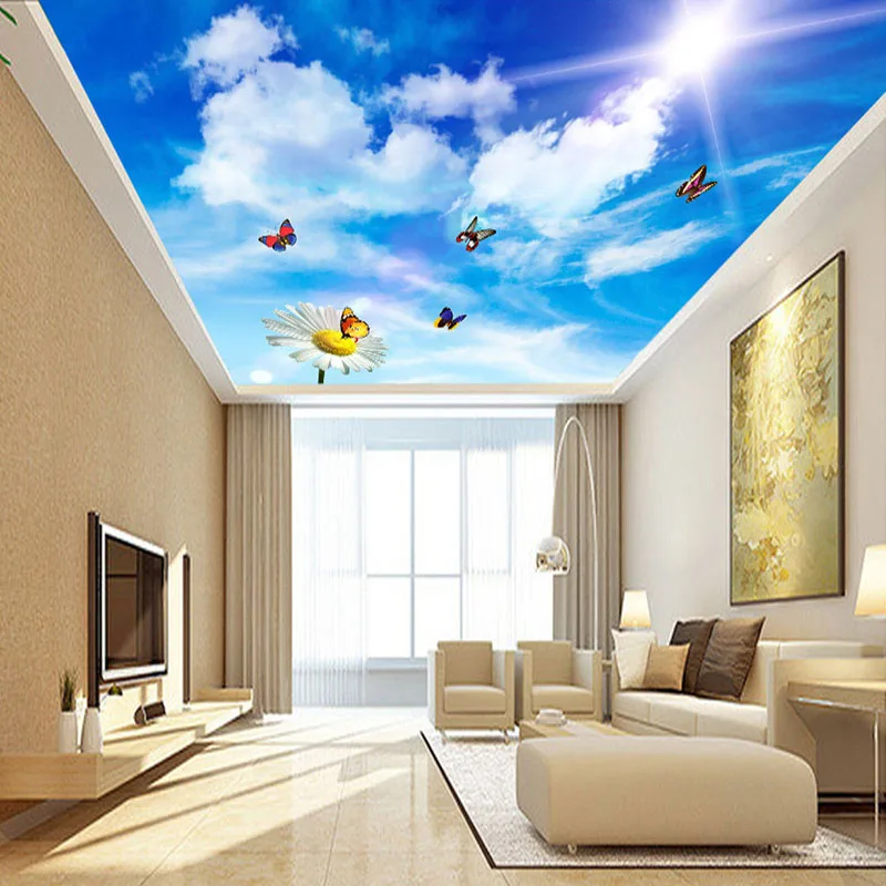 Custom 3D Photo Wallpaper For Blue Sky White Clouds ...