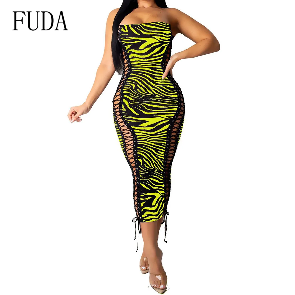 

FUDA Fashion Printing Machine Eye Bodycon Bandage Dress Sexy Off Shoulder Wrapped Chest Pencil Dress Summer Club Wear Vestidos