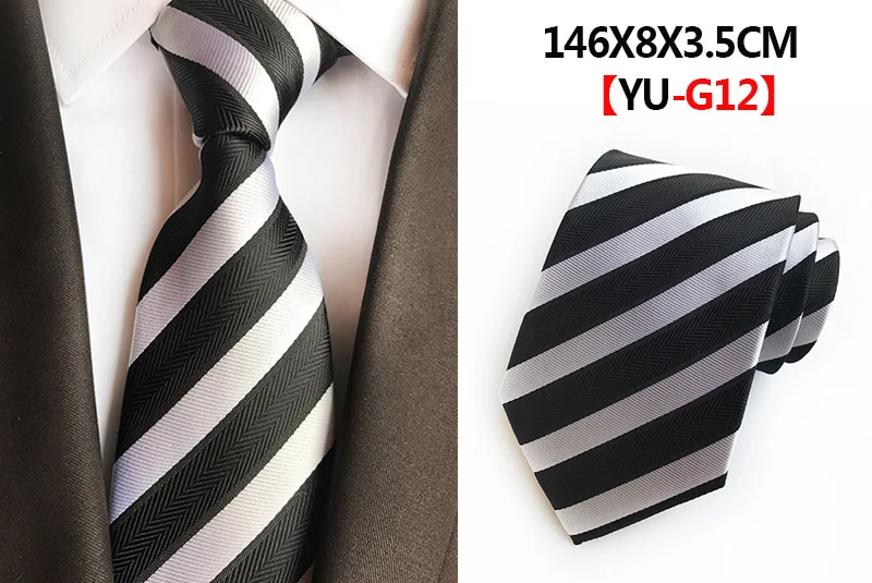Модный жаккардовый Шелковый галстук, Классический Полосатый клетчатый галстук для мужчин, галстук для свадьбы, вечеринки, бизнеса, 8 см, галстук для шеи, красный, желтый, черный, официальные Галстуки - Цвет: A12