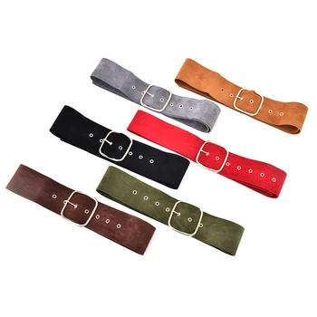 

6 Colors Women Coat Wide Belts Long Gold Pin Buckle Sweater Bundle Waist Skirt Waistband Velvet Soft Strap Belt