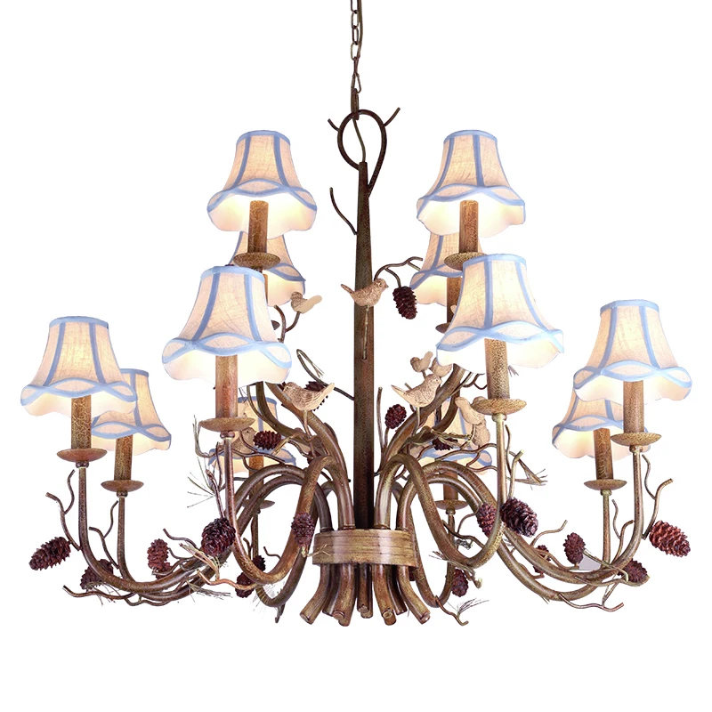 Lamp Wrought Iron Chandelier Lighting Artificial Flowers and Plants