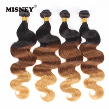 Remy Hair Extensions 3 Bundles Ombre Body Wave T1B/33/27 Three Tone Human Hair Weaving Machine Double Weft