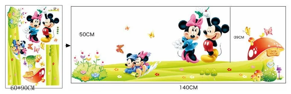 Hot Mickey Mouse Minnie mouse wall sticker children room nursery decoration diy adhesive mural removable vinyl wallpaper XY8126