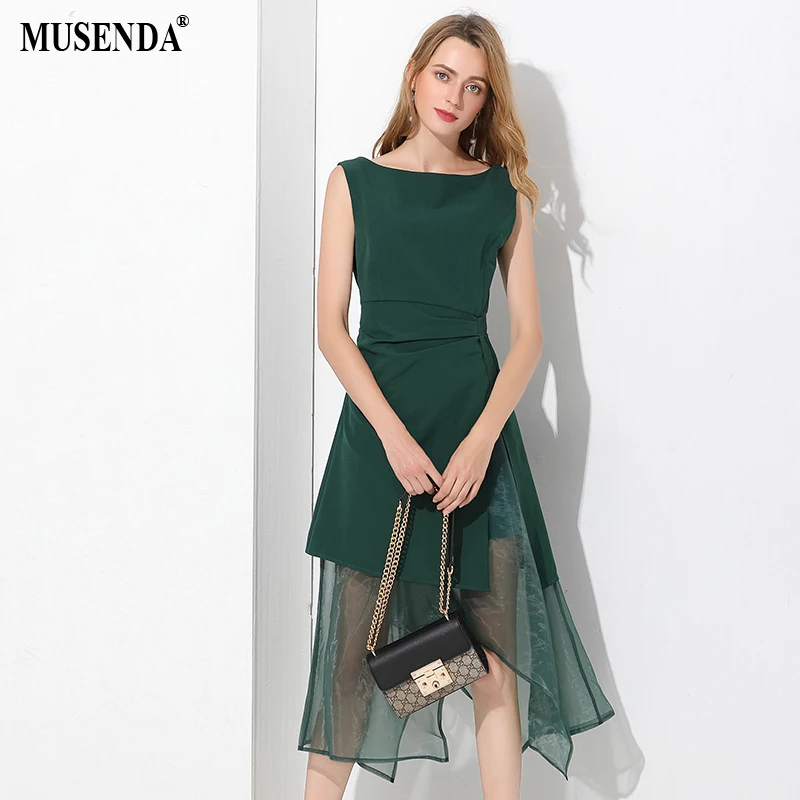 

MUSENDA Plus Size Women Organza Patchwork Tunic Ruched Irregular Hem Dress 2017 Summer Sundress Lady Fashion Party Office Dress