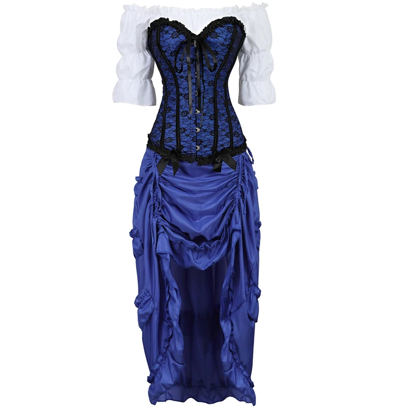 

bustier dress corset top skirt three-piece front high and low irregular costume cosplay showgirl dance corsets burlesque vintage