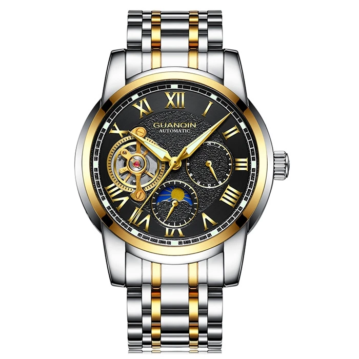 

GUANQIN Men Mechanical Watch Moon Phase Motif Steel Band Men Automatic Watch Male Causal Wristwatches