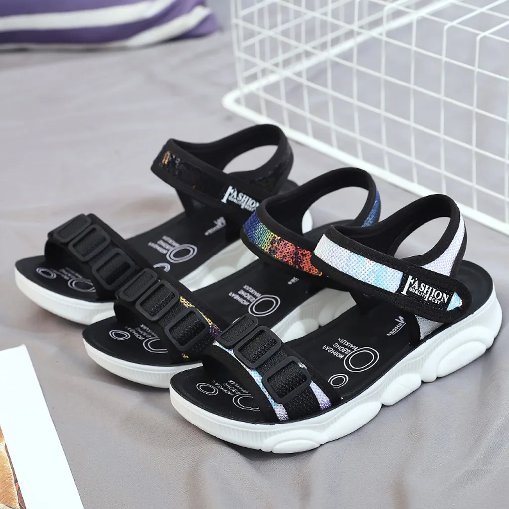

Women's sports sandals Fashion Casual Hook & Loop peep toe Shoes 2019 Summer Flat-Heeled beach Sandals Outdoor Loafers Slipper