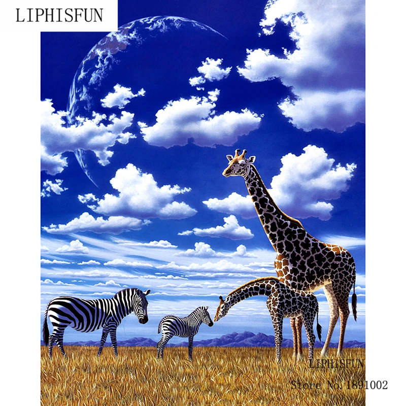 Full Square Drill Diamond Embroidery Giraffes&ampzebra in Grassland 5d Diy Painting Cross Stitch Rhinestone Home Decoration | Дом и сад
