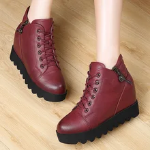 Round toe women’s elevator shoes thermal side zipper high cotton shoes