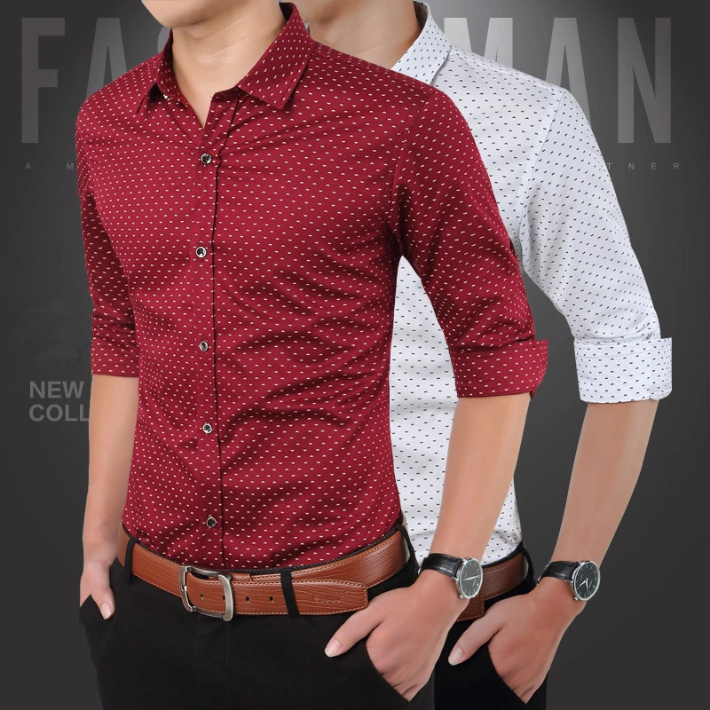 Рубашка в горошек мужские рубашки в стиле кэжуал классические мужские рубашки с длинным рукавом брендовые Модные хлопковые осенние Рубашки Плюс Размер 521